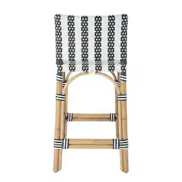Starlight Canyon Home - Rattan Low Back Counter Stool, Transitional Bar Stool for Dining Rooms - White And Navy Stripe