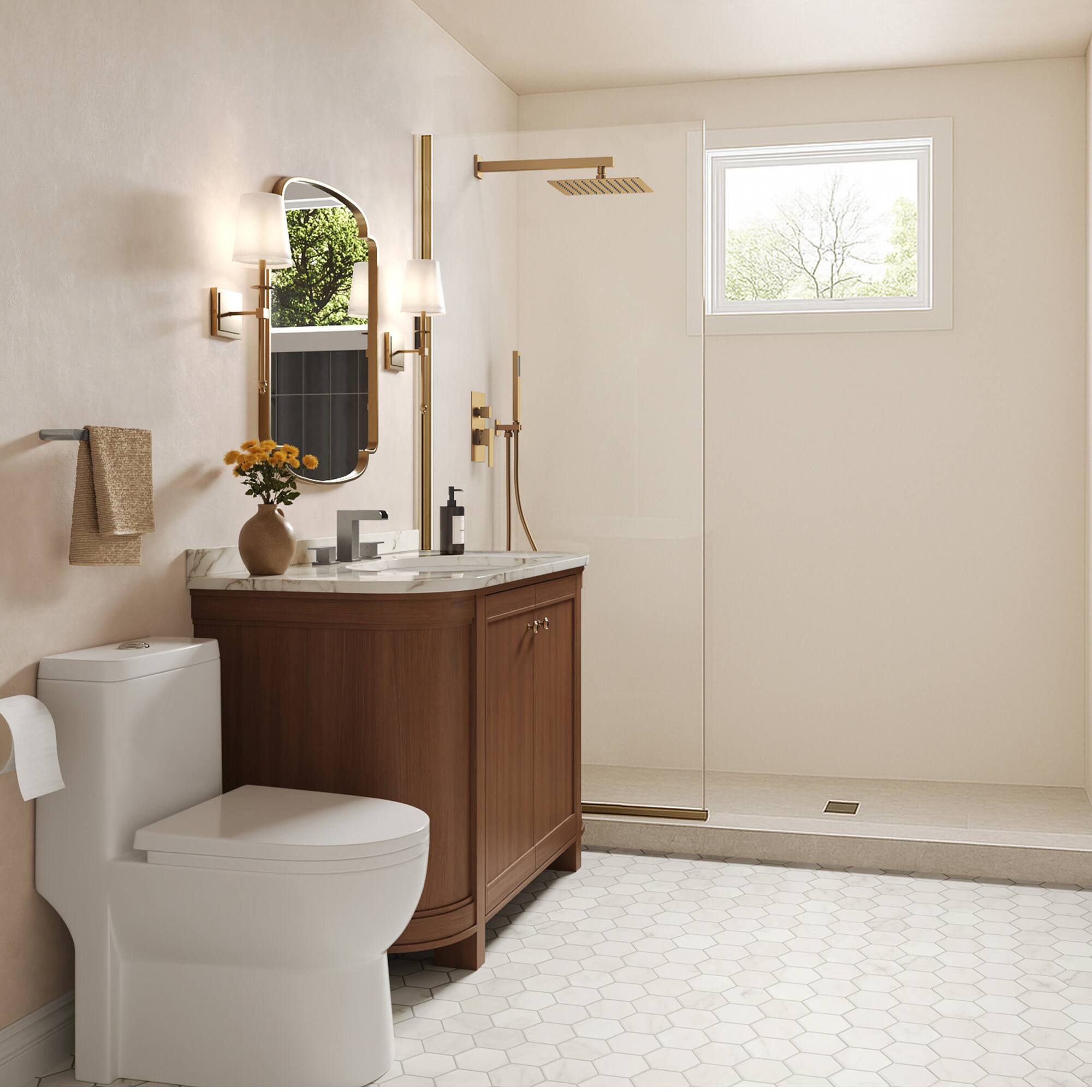 Alt View 8. GRANDJOY - 10" Wall Mount Shower Faucet System with Rainfall Shower Head, and Handheld Sprayer for Bathroom Use - Brushed Gold.