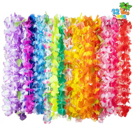Front. Joyfy - 60 Counts Hawaiian Leis Bulk, Tropical Flower Lei Hawaiian Lei Beach Hawaii Luau Party Favors Decoration - colorful.