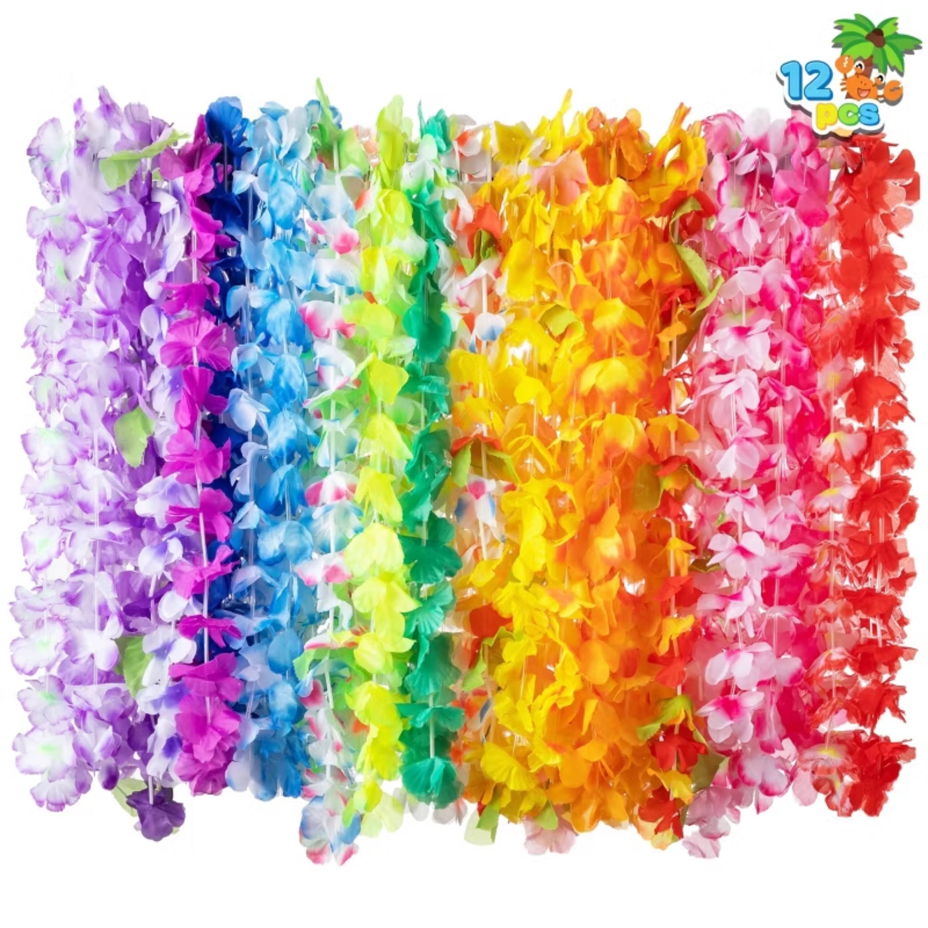 Front. Joyfy - 60 Counts Hawaiian Leis Bulk, Tropical Flower Lei Hawaiian Lei Beach Hawaii Luau Party Favors Decoration - colorful.