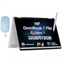 HP - Upgraded - OmniBook 7 Flip 2-in-1 Laptop 16.0 Touch Display (Ultra 7-258V, 32GB, 512GB SSD, Win 11 Home)w/Dockztorm Wireless Mouse - Silver