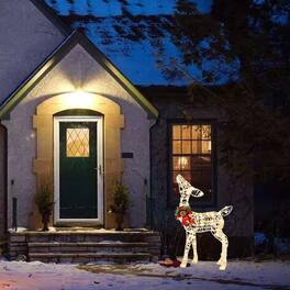 BreeBe - 34.5-Inch Pre-Lit Christmas Reindeer Decoration with 50 Warm LED Lights - White