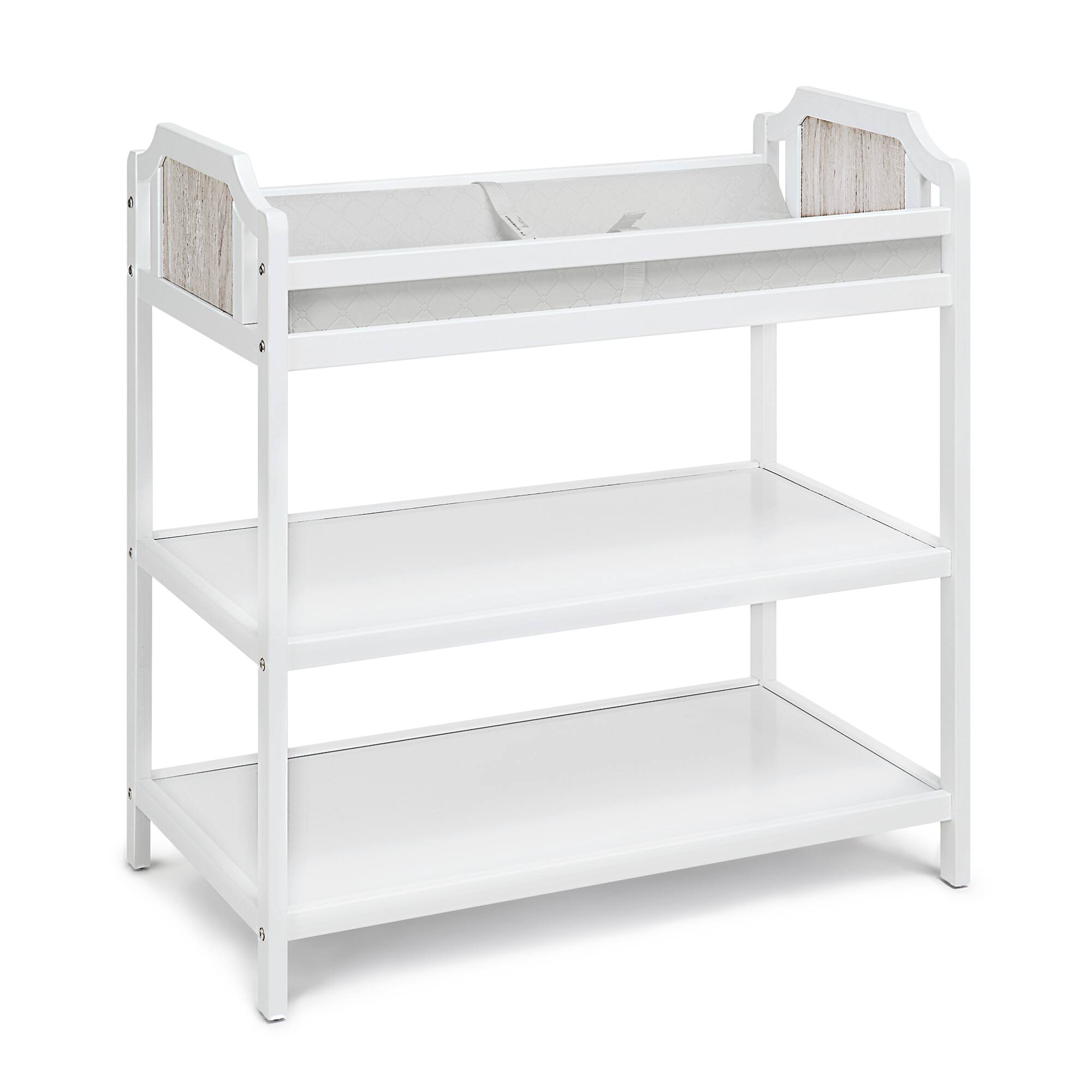 Left. GOODSILO - Modern Gray Wooden Baby Changing Table with Safety Rails and Open Shelf Storage for Nursery Organization - White+gray.