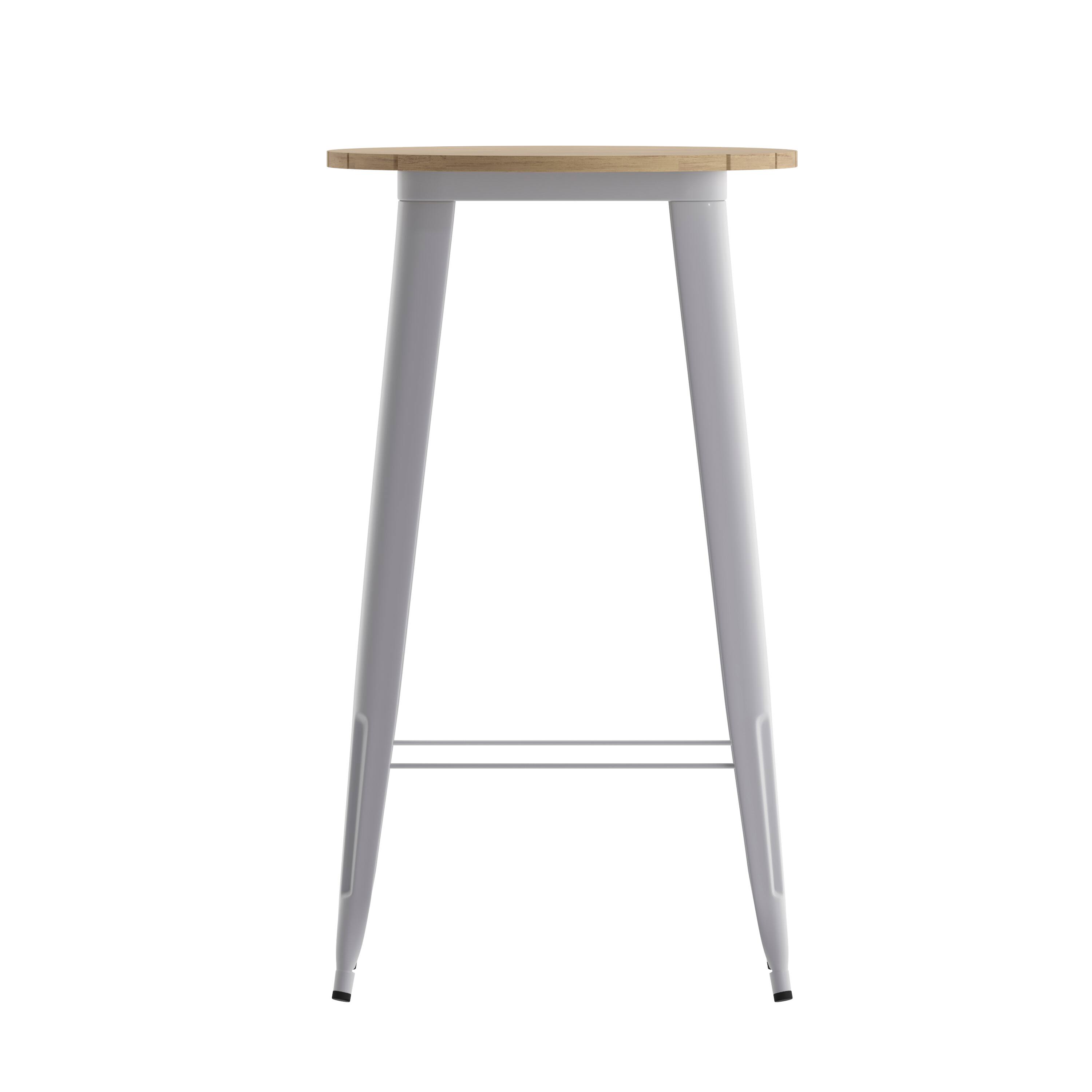 Alt View 8. Emma + Oliver - Drew Indoor/Outdoor Bar Top Table, 23.75" Round All Weather Poly Resin Top with Steel base - Brown Top/Silver Frame.