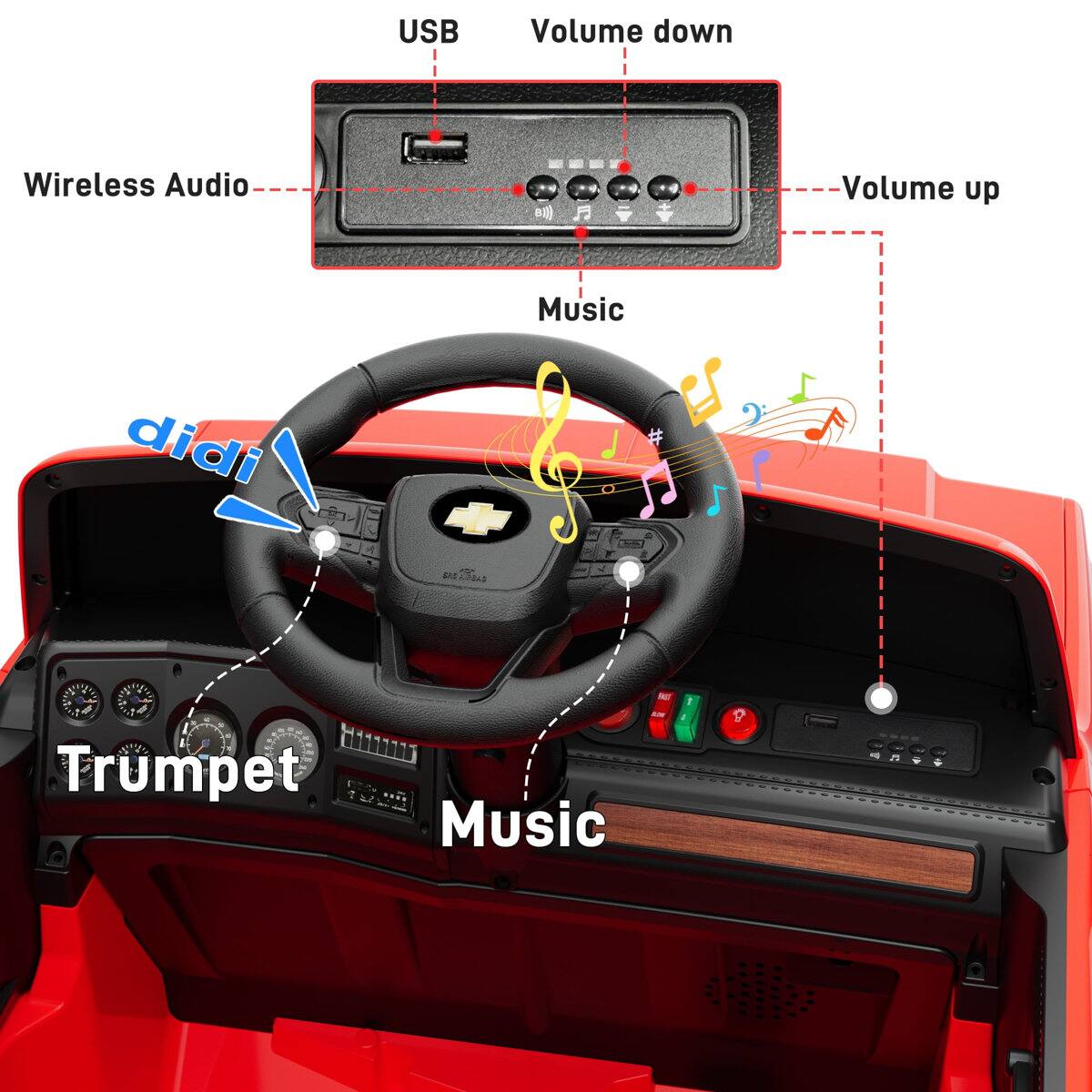 USB Volume down Wireless Audio Volume up Music didi and Kd Trumpet Music