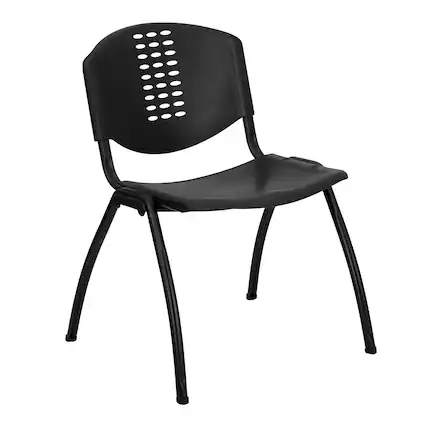 Front. Emma + Oliver - 880 lb. Capacity Plastic Stack Chair with Oval Cutout Back - Black.