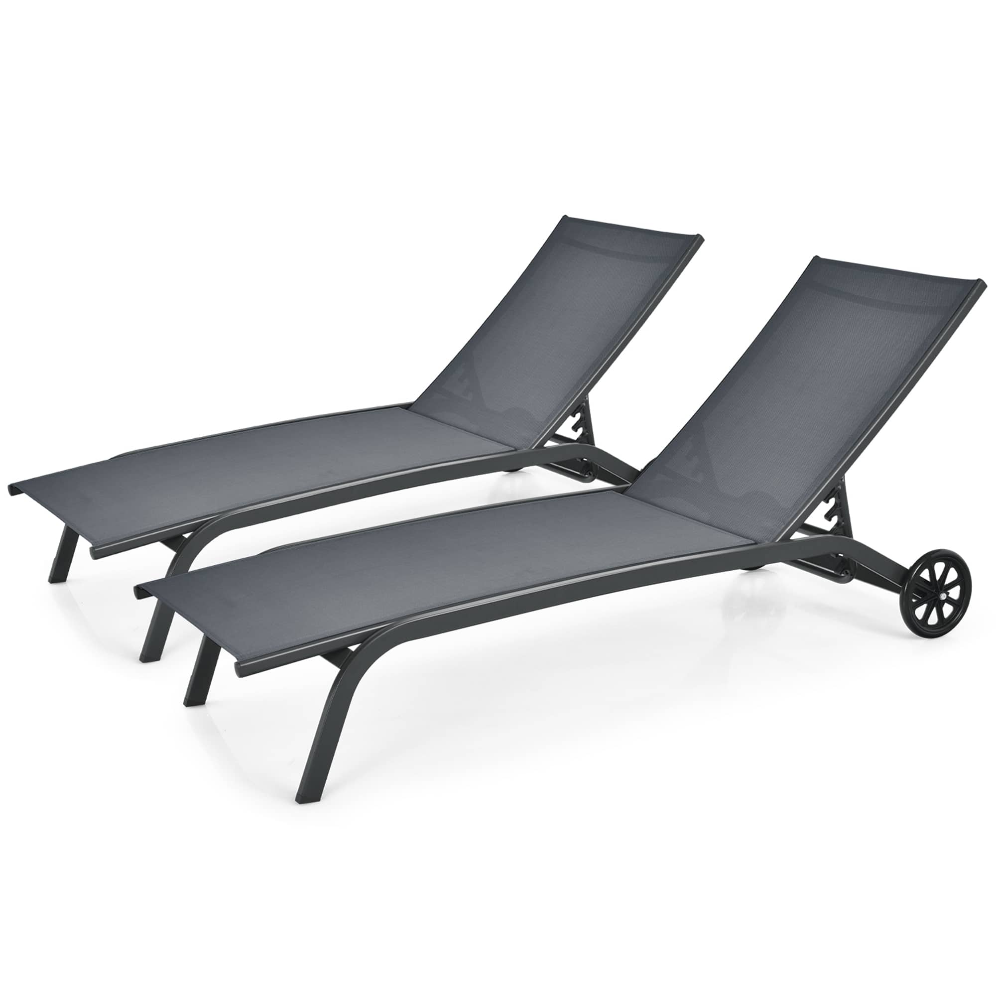 Gymax - Set of 2 Outdoor Chaise Lounge Chair Adjustable Patio Recliner w/ Wheels Grey - Gray price history on PriceWatchPro