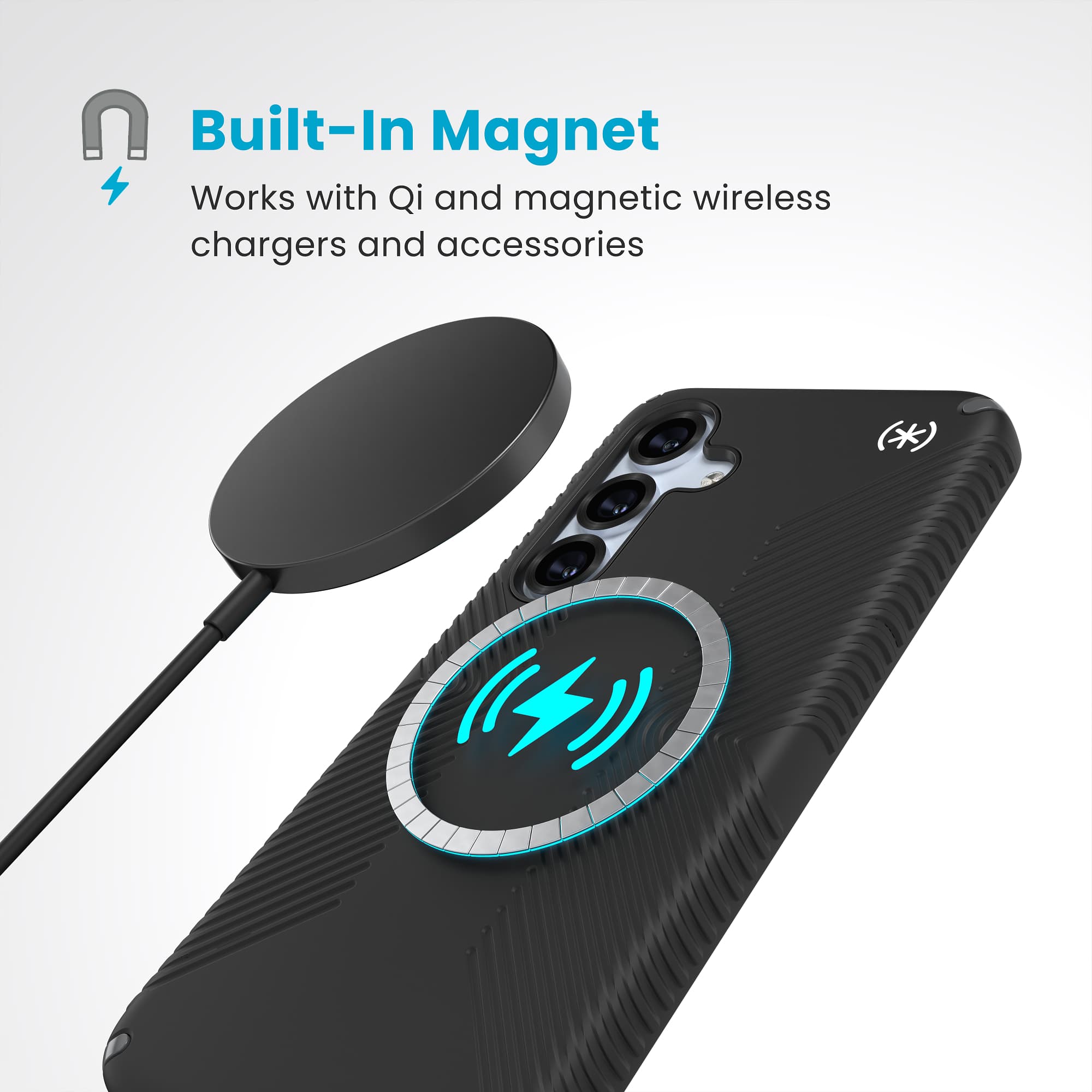 Built-In Magnet: Works with Qi and magnetic wireless chargers and accessories.