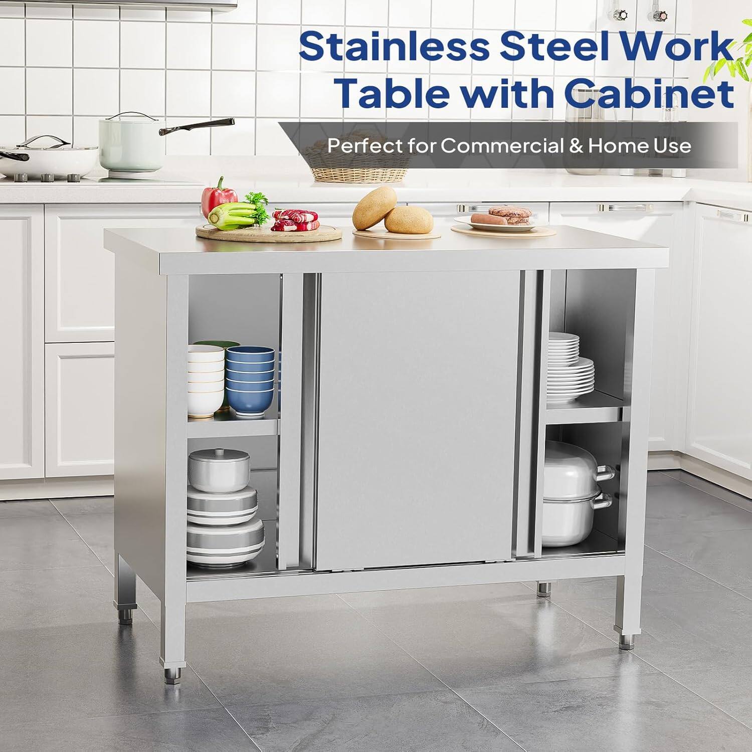 Stainless Steel Work Table with Cabinet  
Perfect for Commercial & Home Use