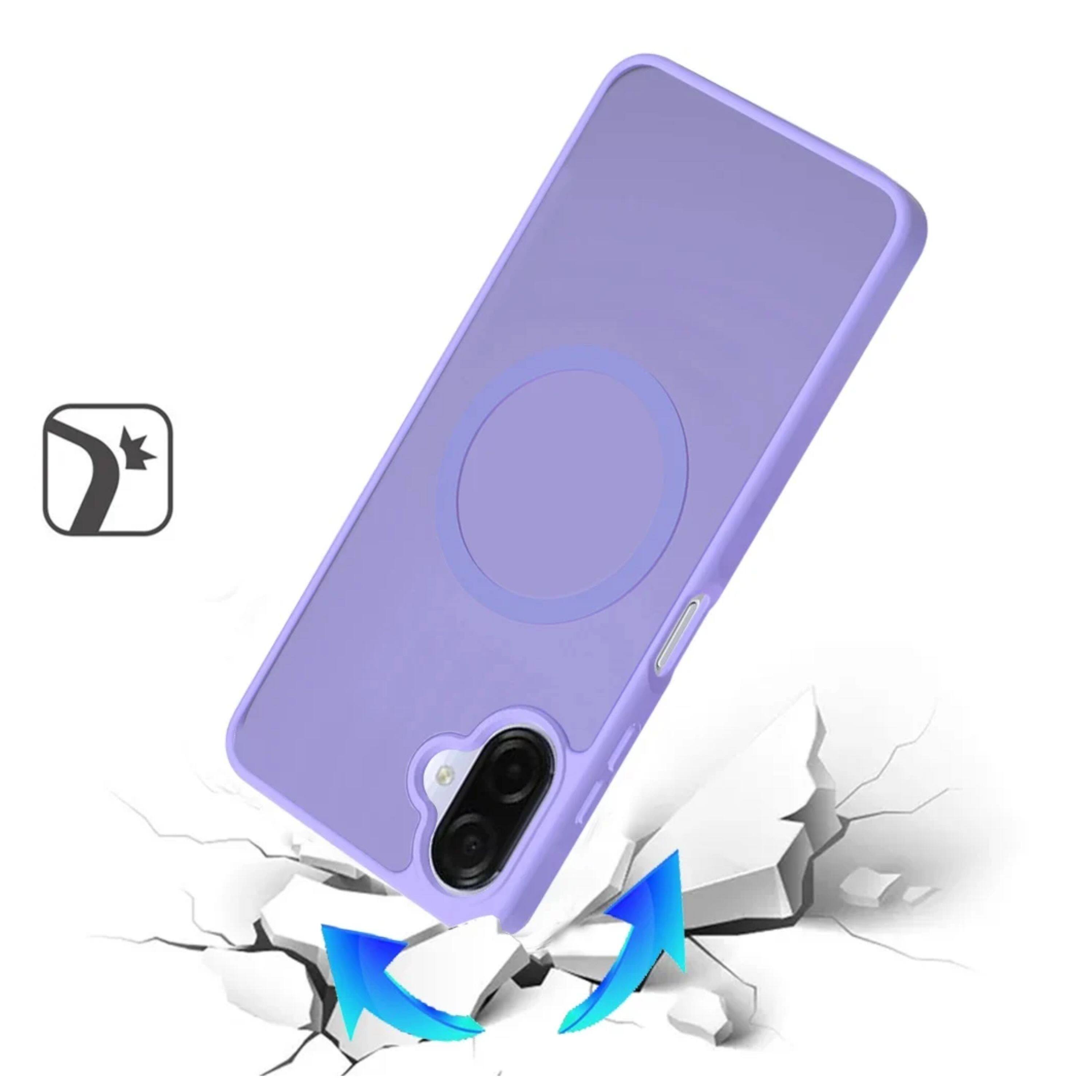 Left. Kitcheniva - Soft Touch Magnetic Circle Frosted Back Phone Case With Tempered Glass For Samsung Galaxy A07 Light Purple - Light Purple.
