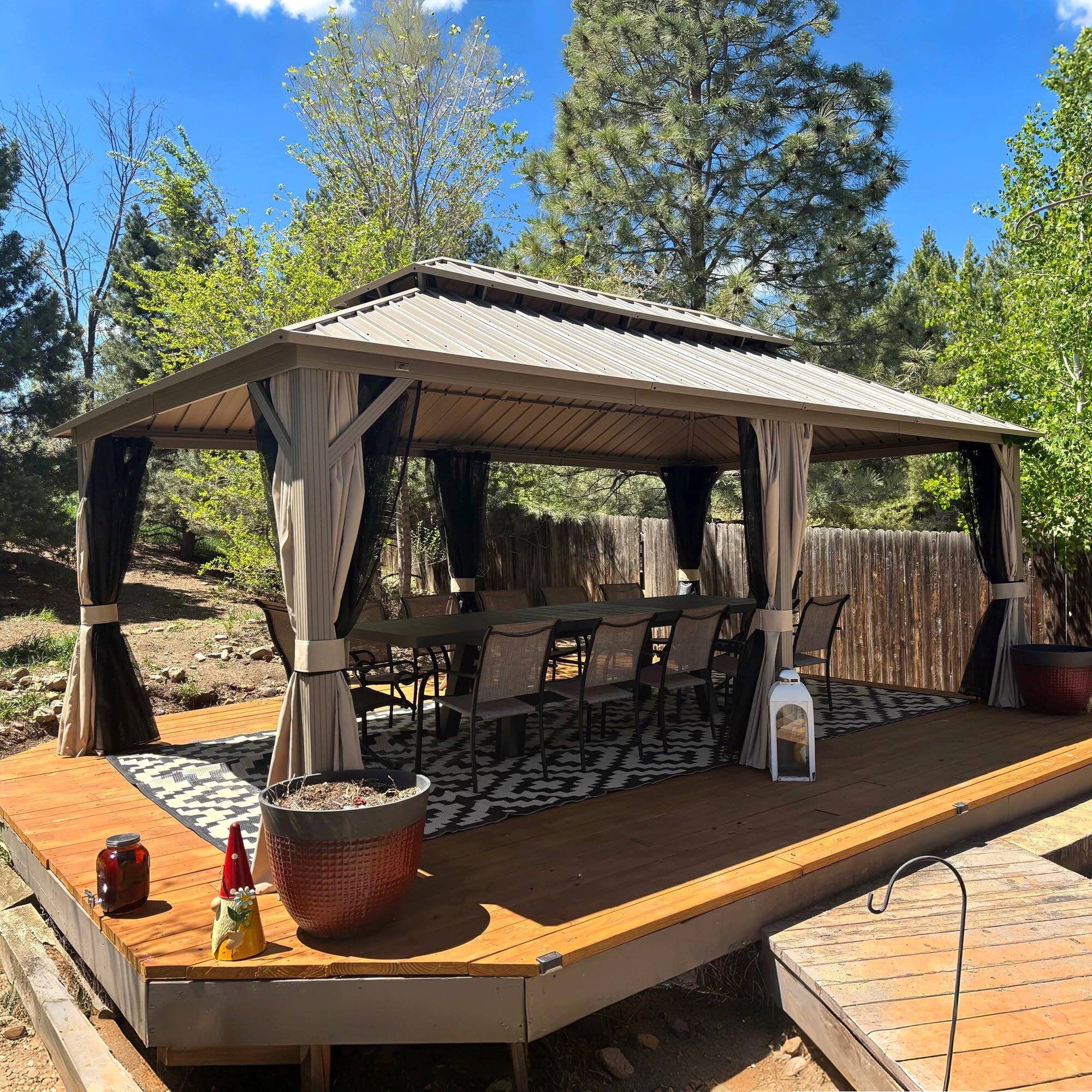 Alt View 1. PURPLE LEAF - 12' X 20' Outdoor Aluminum Champagne Hardtop Gazebo with Galvanized Steel Double Roof with Netting and Curtains - 12' X 20'.