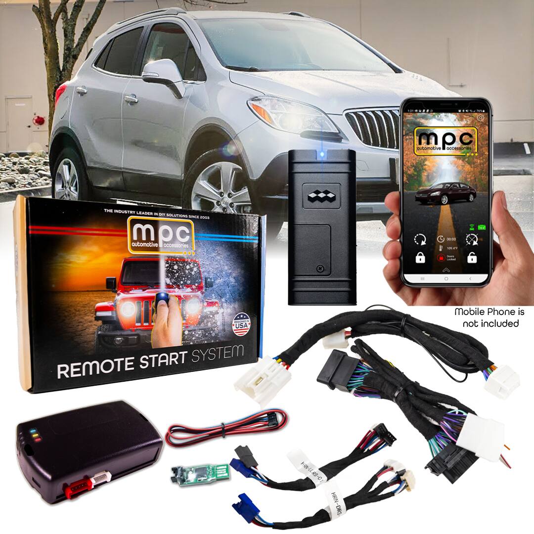 Sure, here is the corrected and grouped text from the image:

---

**MPC Automotive Accessories**

**THE INDUSTRY LEADER IN DIY SOLUTIONS SINCE 2003**

**REMOTE START SYSTEM**

**USA**

**Mobile Phone is not included**

**F: 0-LL4S-0**

**HRN HRN-ORS ORS**

---

This text is derived from the visible elements in the image, including the product packaging, the remote start system, and the mobile phone display.