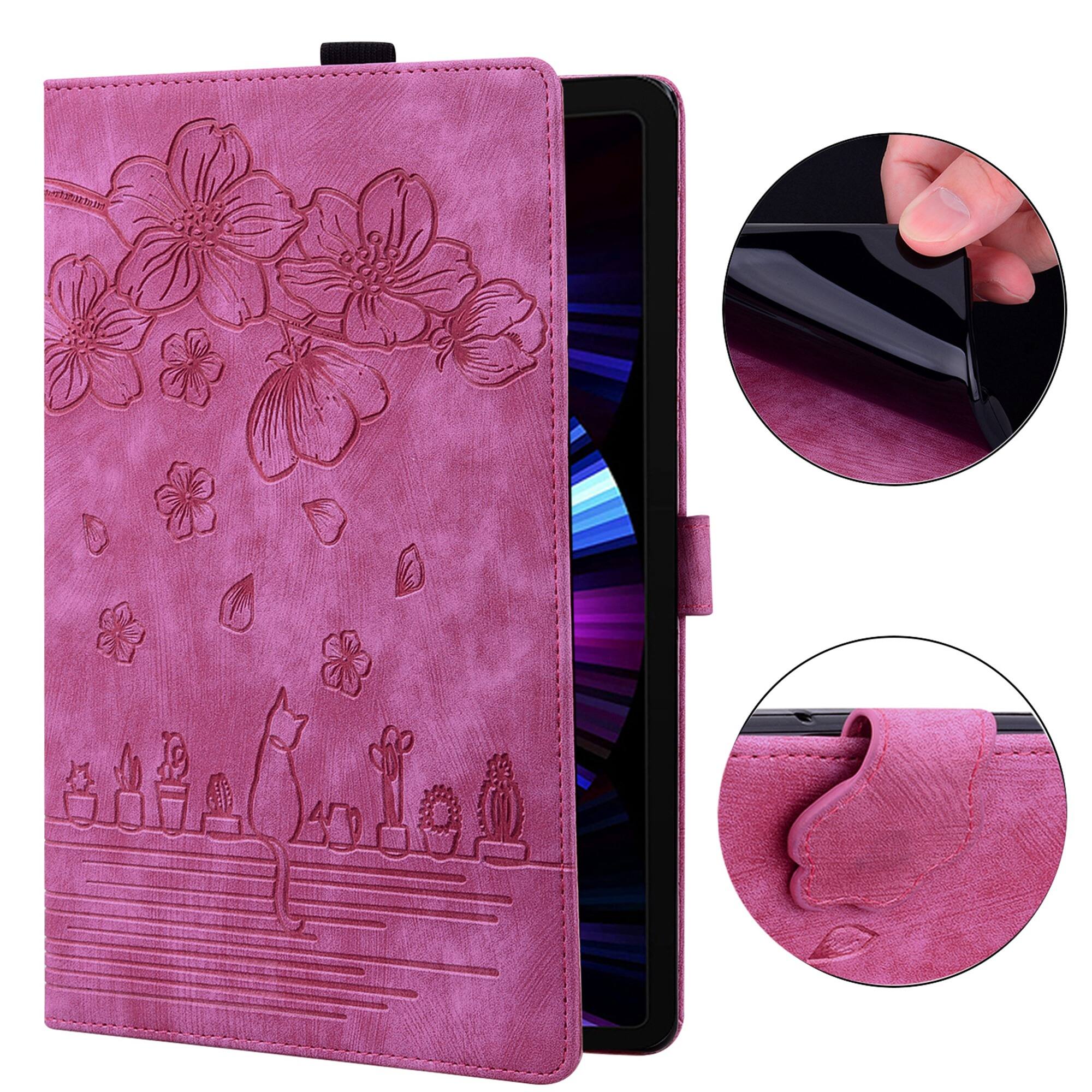 Left. Dteck - For Samsung Galaxy Tab S11 Ultra 14.6-inch Embossed Flower Pattern Folio Case Card Slots Kickstand Cover - Rose.
