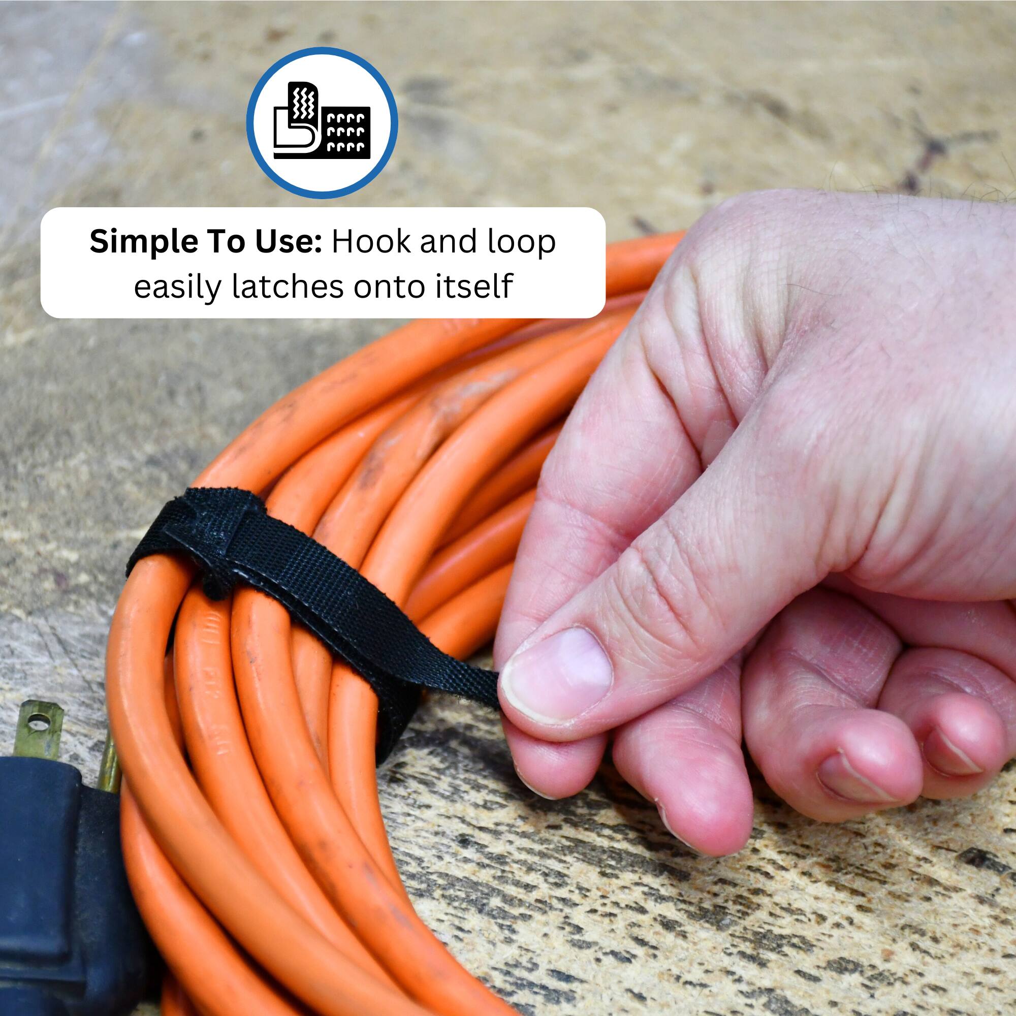 Simple To Use: Hook and loop easily latches onto itself