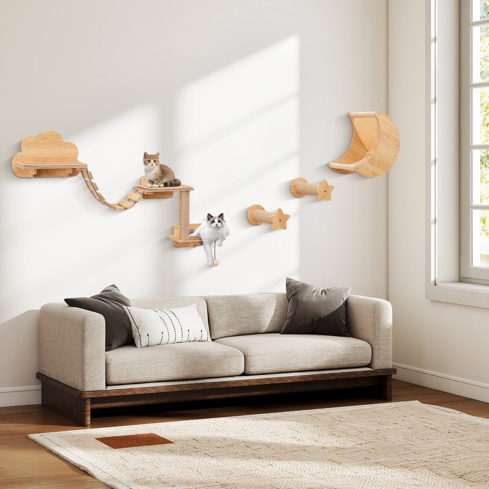 Alt View 1. Gymax - Gymax Wall-Mounted Cat Activity Center Modern Cat Wall Furniture Set w/Padded Hammock.