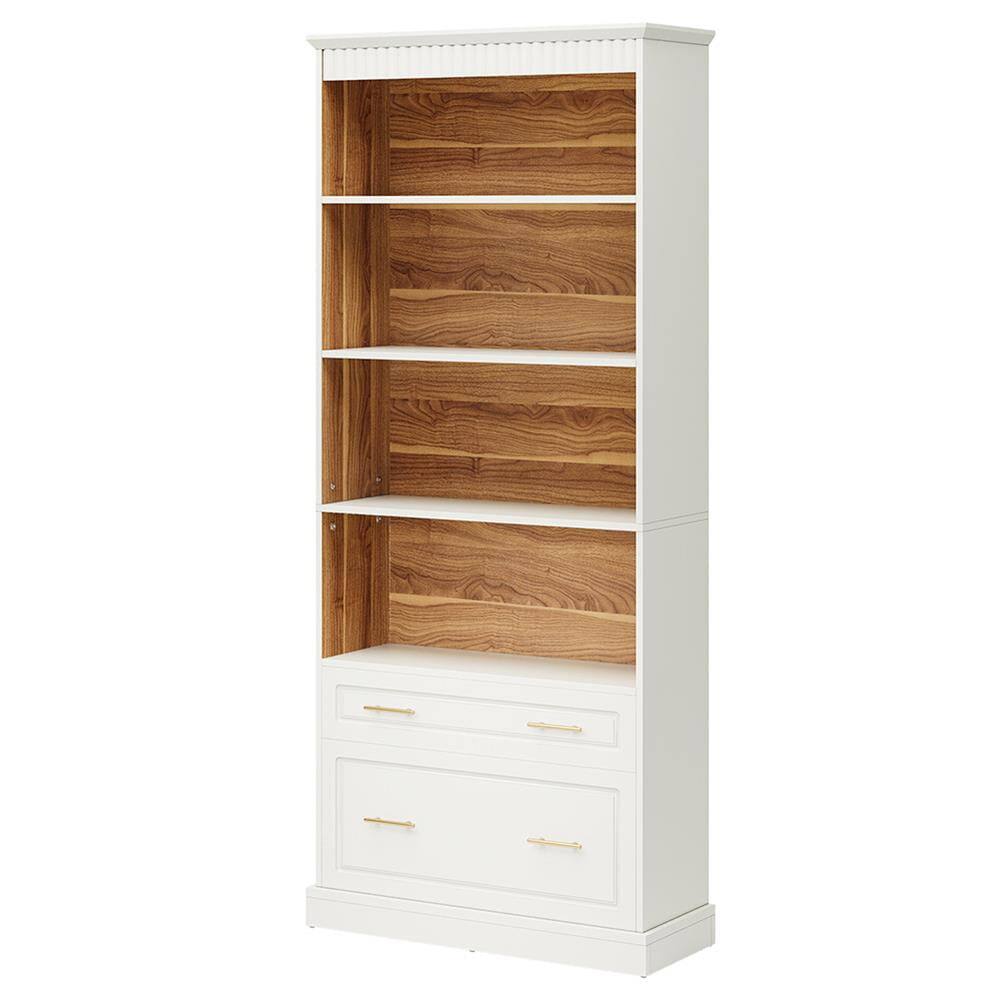 Alt View 2. Kadyn - Kadyn Bookshelf, Storage Shelf, Bookcase,72" Bookshelf with Drawers, Freestanding 5-Shelf Bookcase Display Shelf,White - White.