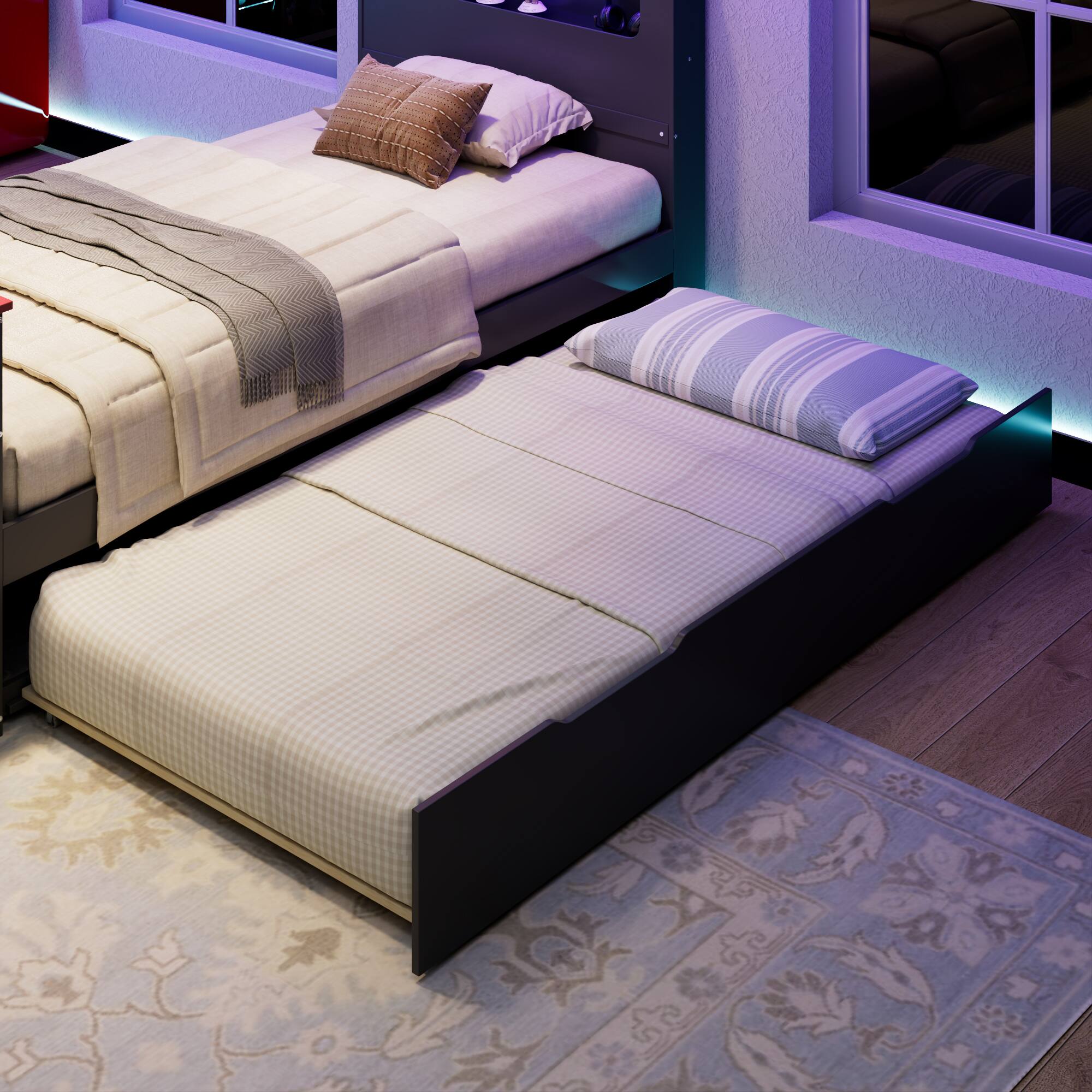 Alt View 1. Anysun - Twin Size Wood Daybed with Twin Size Trundle,Desk,LED light and USB - Red.