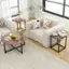 Angle. Costway - 3 PCS Coffee Table Set Round Coffee Table and 2PCS Square End Tables Metal Frame Walnut - Walnut and Black.