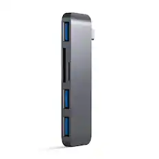 Front. Satechi - Aluminum USB-C 3-in-1 Combo Hub - 3 USB 3.0 Ports & Micro/SD Card Reader for MacBook Pro/Air, iPad Pro & Air - Space Gray.