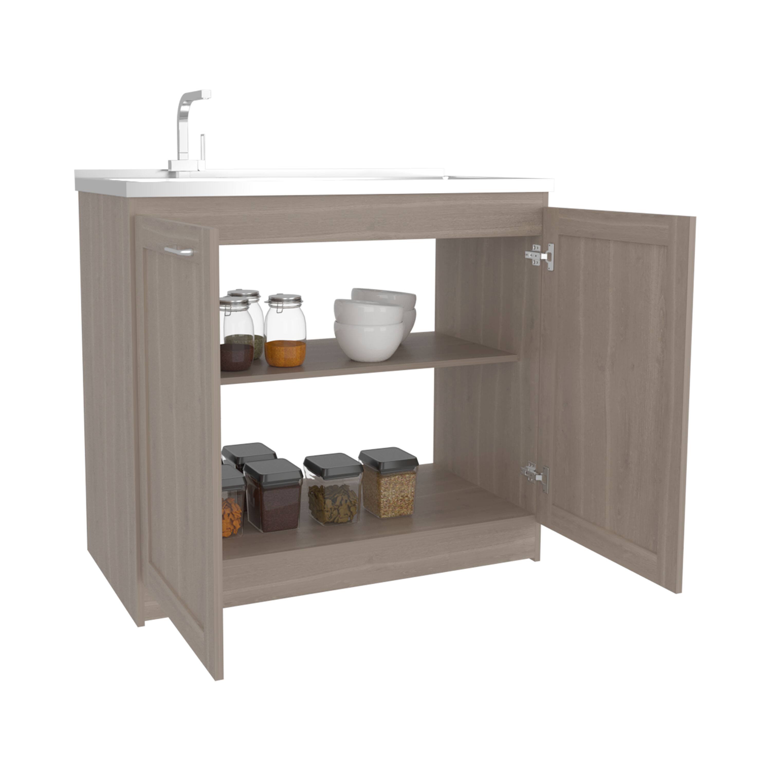 Back. TinyHomie - Zurich 39 Inch Wide Light Gray Utility Sink Base Cabinet 2 Doors 2 Shelves Stainless Steel - Gray.