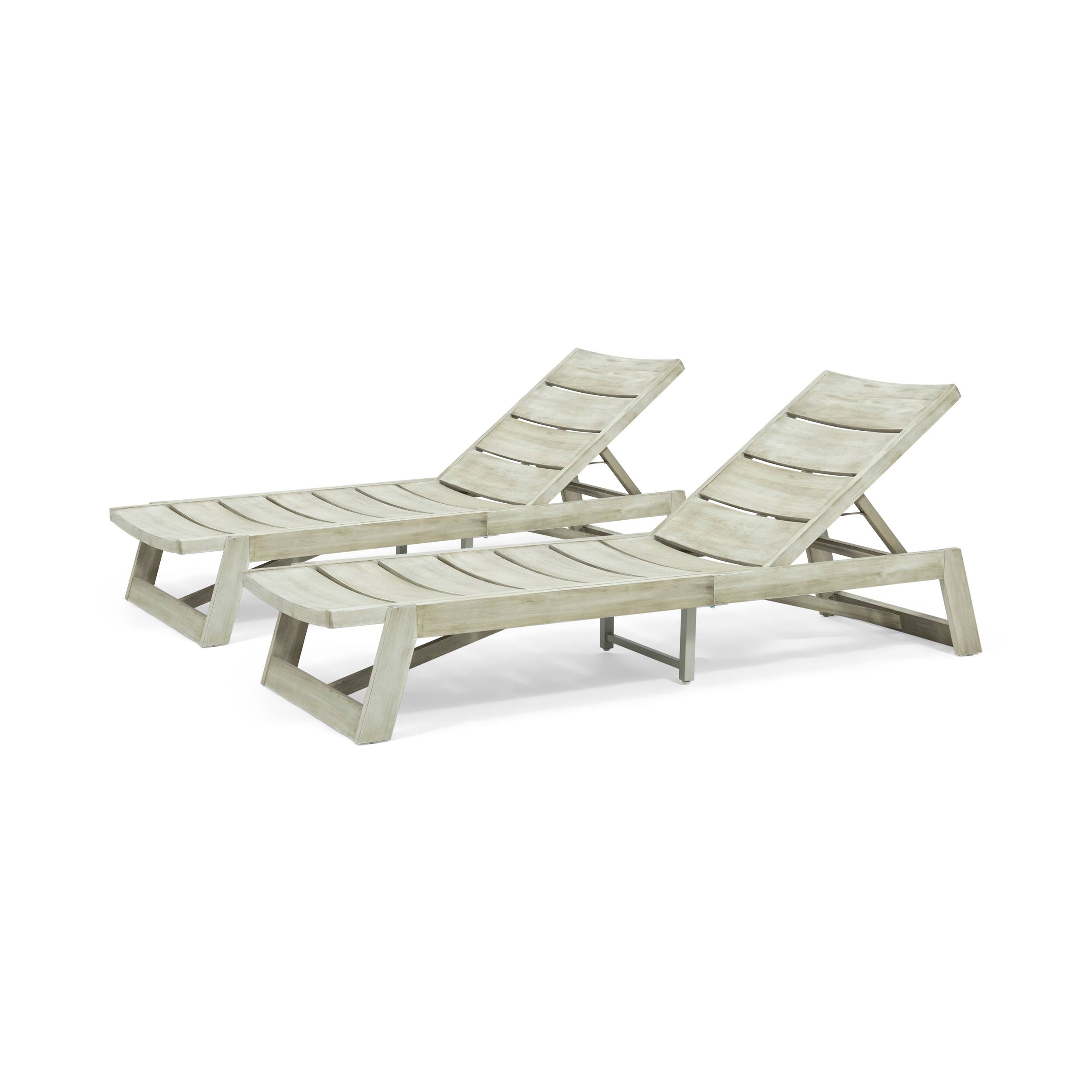 Left. Mondawe - Set of 2 Outdoor Acacia Wood Chaise Lounge Set - Grey.