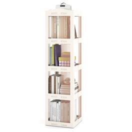 Costway - 360° Spinning Bookcase with Swivel Base, 4-Tier Revolving Bookshelf Tower for Study - White