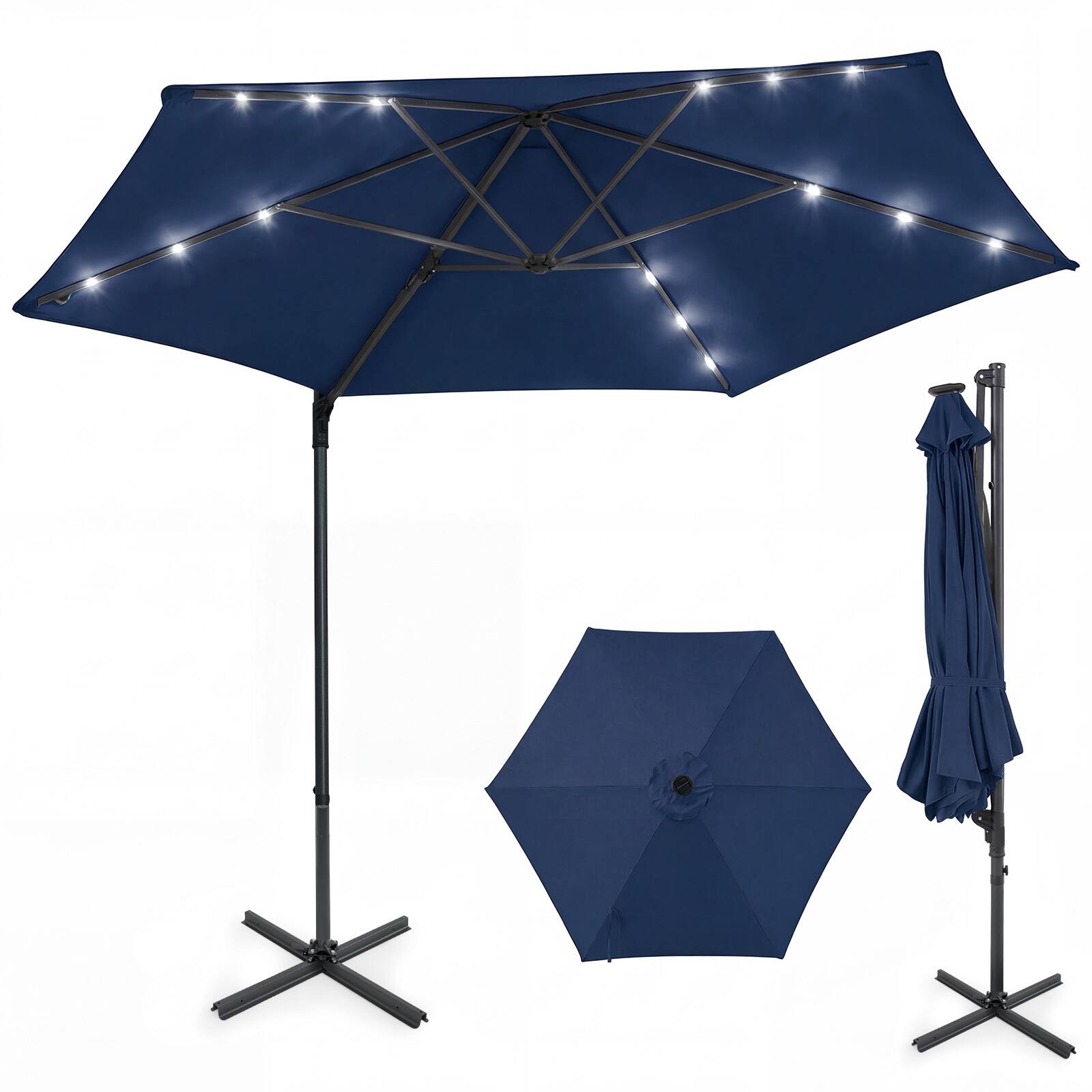 Alt View 9. Costway - Costway 10 FT Patio Cantilever Umbrella Large Offset Hanging Umbrella with Solar LED Lights - Blue.