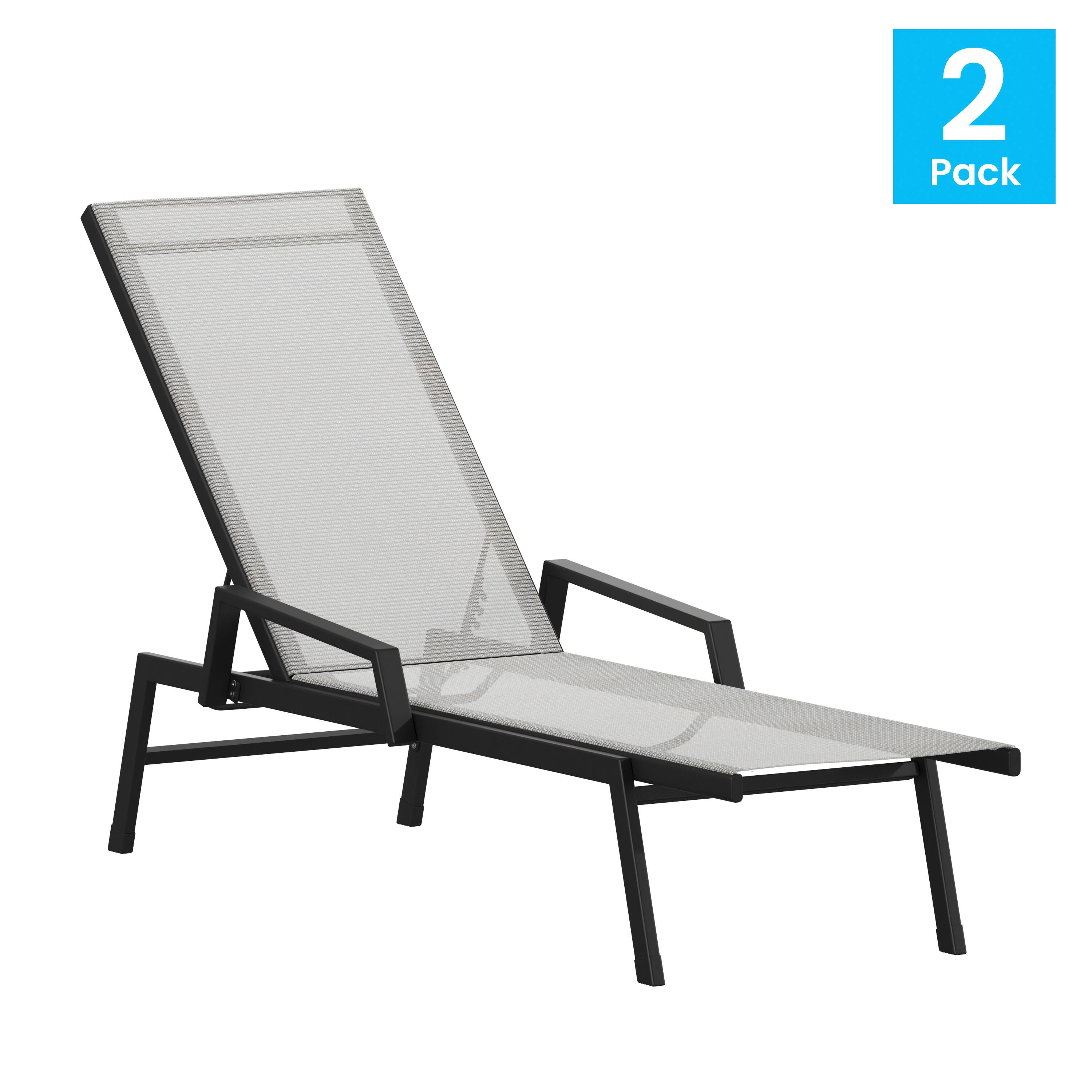 Alt View 1. Emma + Oliver - Braelin Set of 2 Textilene Adjustable 5 Position Patio Chaise Lounge with Armrests and Metal Frame - Gray.