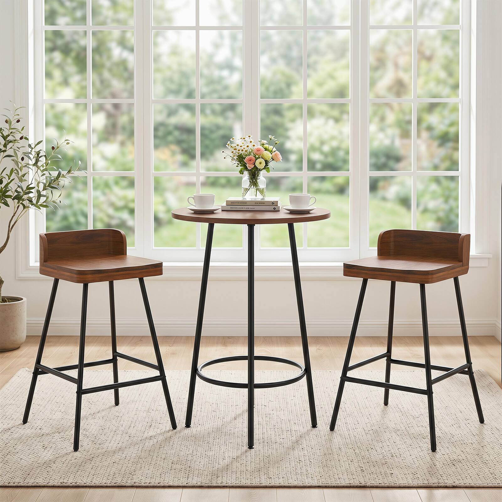 Alt View 3. Gymax - Gymax 2PCS 24'' Counter Height Bar Stool w/Low Back Metal Legs Footrest for Kitchen - Brown.