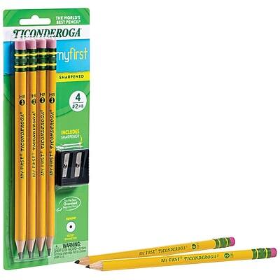 THE WORLD'S BEST PENCIL  
TICONDEROGA  

myfirst  
SHARPENED  

4  
#2HB  

INCLUDES  
SHARPENER  

WARNING:  
CHOKING HAZARD - Small parts. Not for children under 3 years.  

myfirst TICONDEROGA  
myfirst TICONDEROGA