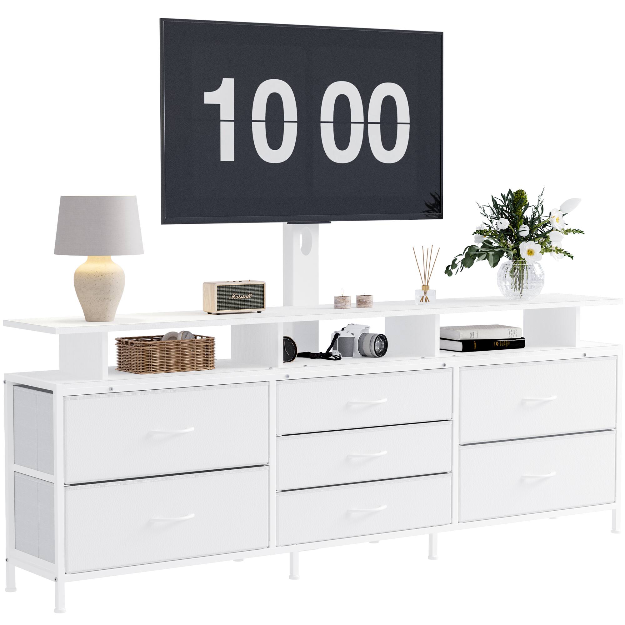 Left. HAUSOURCE - 63" Entertainment Center Media Console Table with 7 Drawers Height Adjustable Mount Dresser TV Stand, White - White.