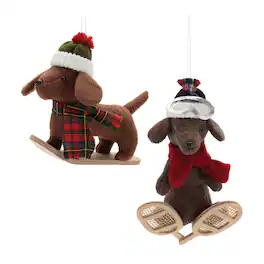 BreeBe - Plush Ski and Snowboard Dog Ornament (Set of 6) - Red, Brown, Beige