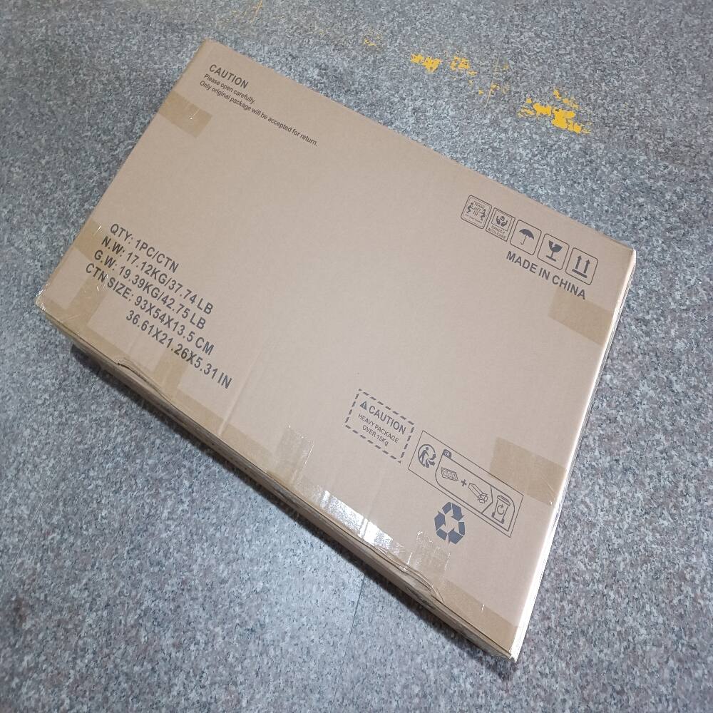 CAUTION  
Please open carefully.  
Only original open package will be accepted for return.

N.W: 17.12KG/37.74 LB  
G.W: 19.39KG/42.75 LB  
CTN SIZE: 93X42X13.5 CM  
36.1X21.26X5.26 IN

HEAVY CAUTION OVER PACKAGE 15Kg

MADE IN CHINA