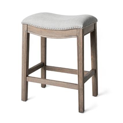 Front. Maven Lane - 26" Adrien Saddle Counter Stool In Reclaimed Oak Finish With Fabric Upholstery - Reclaimed Oak.
