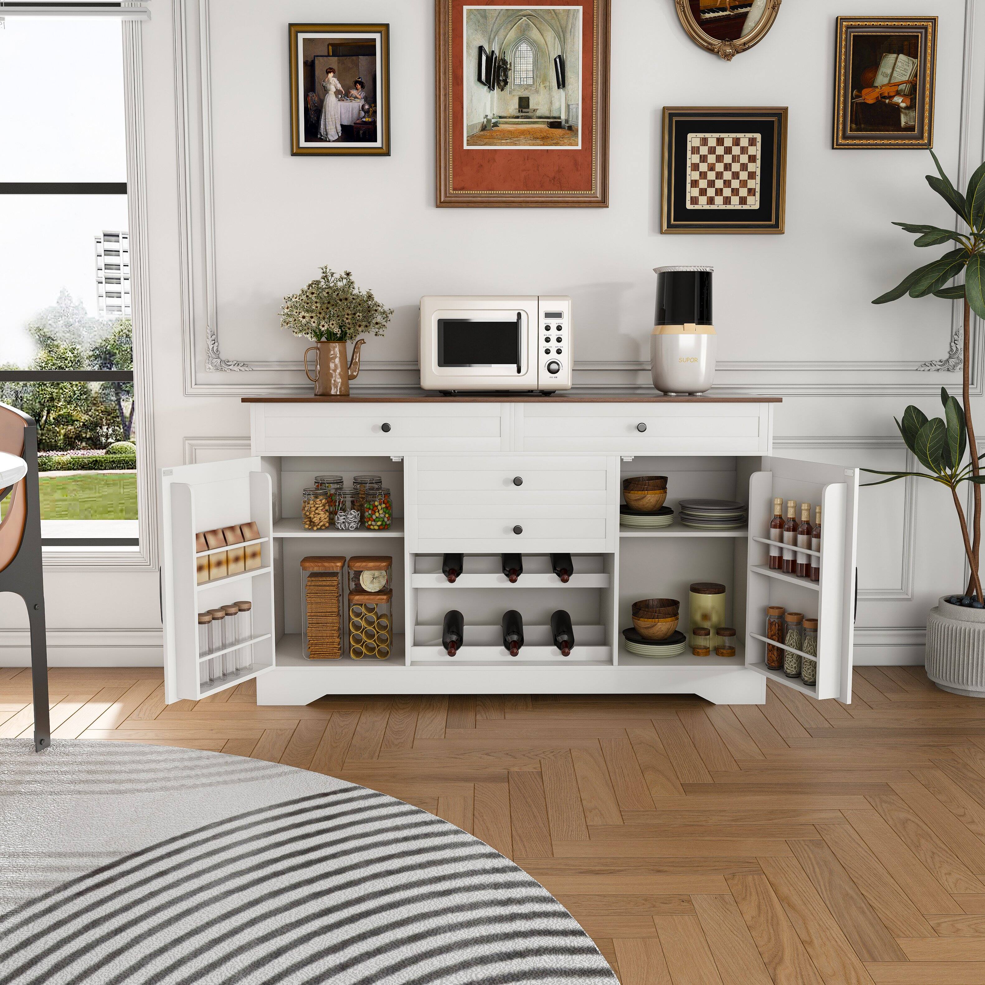 Alt View 1. Ecooso - 54" Farmhouse Buffet Sideboard with Storage Cabinet, Adjustable Shelf & Drawer, Kitchen Storage for Dining Room - White & Walnut.