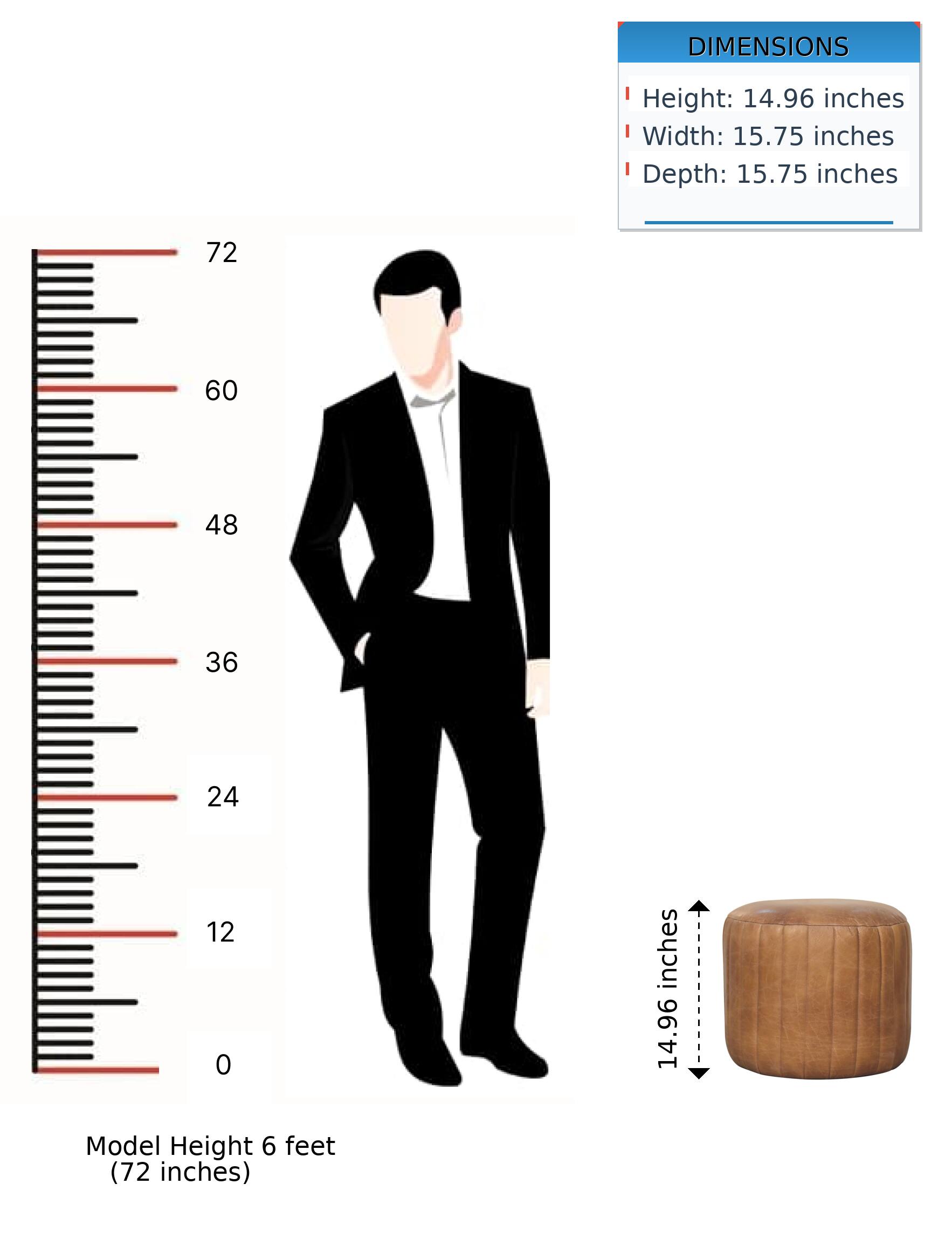 DIMENSIONS  
Height: 14.96 inches  
Width: 15.75 inches  
Depth: 15.75 inches  

Model Height: 6 feet (72 inches)