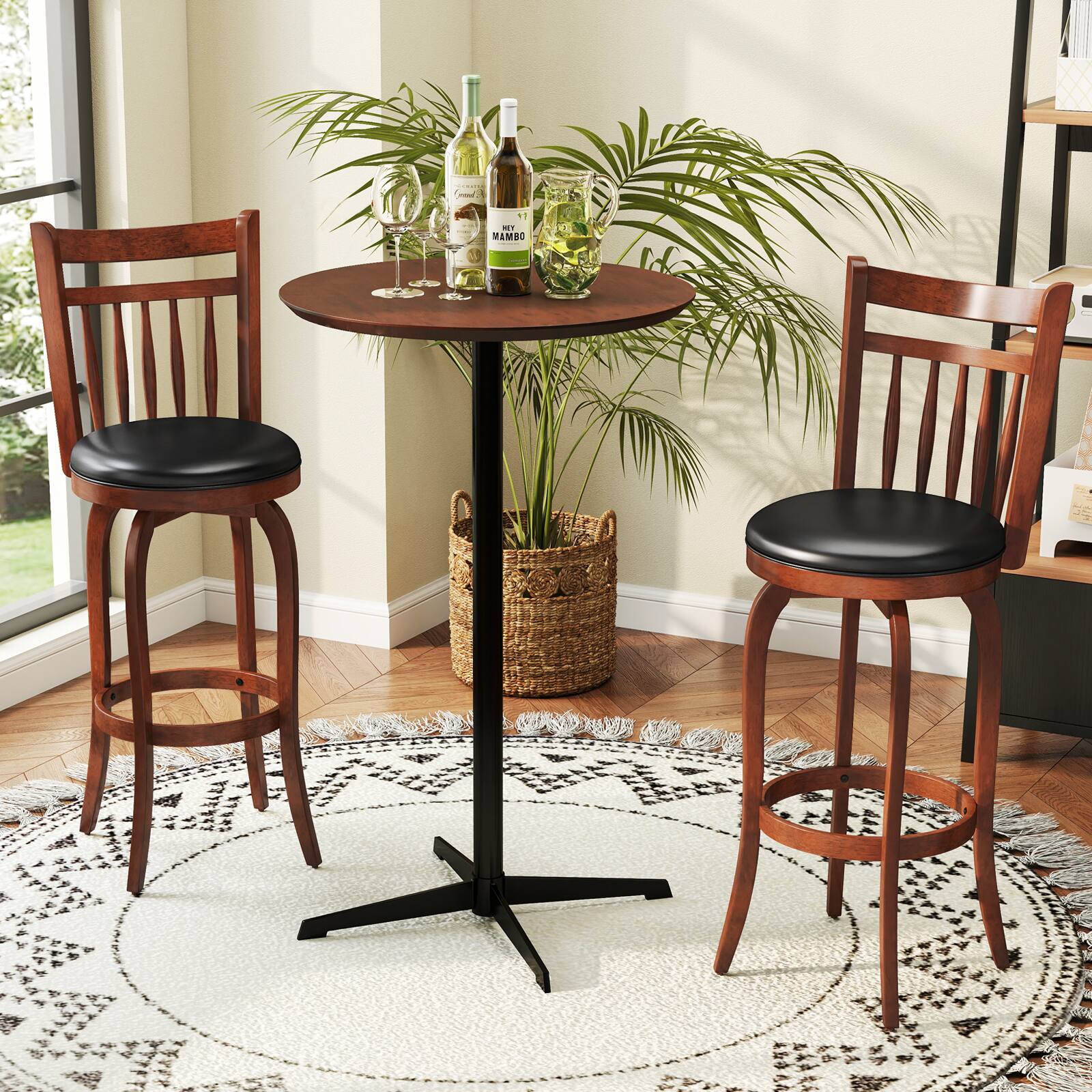 Alt View 3. Costway - Costway 30" Swivel Bar Stools Set of 2 with Backs, Solid Wood Legs & Footrest for Home Bar - Expresso.