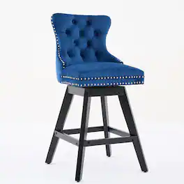 Boyel Living - Swivel Velvet Bar Stools Set of 2 with Button Tufted Back - Blue