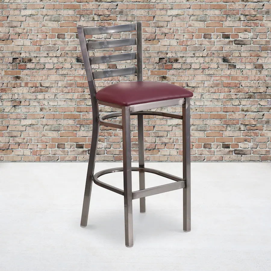 Clear Emma + Oliver 2 Pack Clear Coated Ladder Back Metal Restaurant Barstool ...