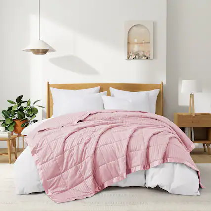 Front. Nest - Peace Nest Hotel Quality Luxury All Season Jacquard Soft Bed Blanket with Satin Trim Cozy and Warm - Pink.
