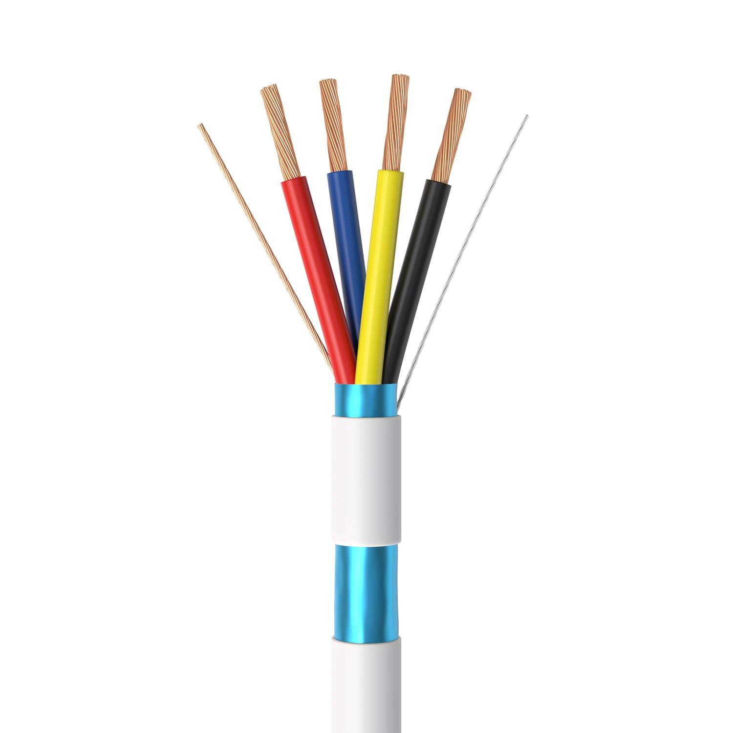 Angle. Cables Direct Online - 500ft 18/4 Stranded CCA Shielded Alarm Cable, 18AWG 2 Conductor Wire for Security, Fire, LED, Doorbell Systems - White.