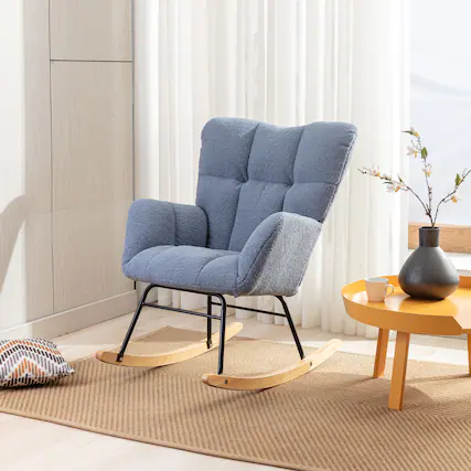 Front. Anysun - Teddy Fabric Rocking Gilder Nursery Chair For Living Room Indoor - Blue.