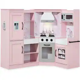 Best Choice Products - Pretend Play Corner Kitchen, Interactive Wooden Kids Set w/ Lights & Sounds - Pink