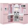 Best Choice Products - Pretend Play Corner Kitchen, Interactive Wooden Kids Set w/ Lights & Sounds - Pink