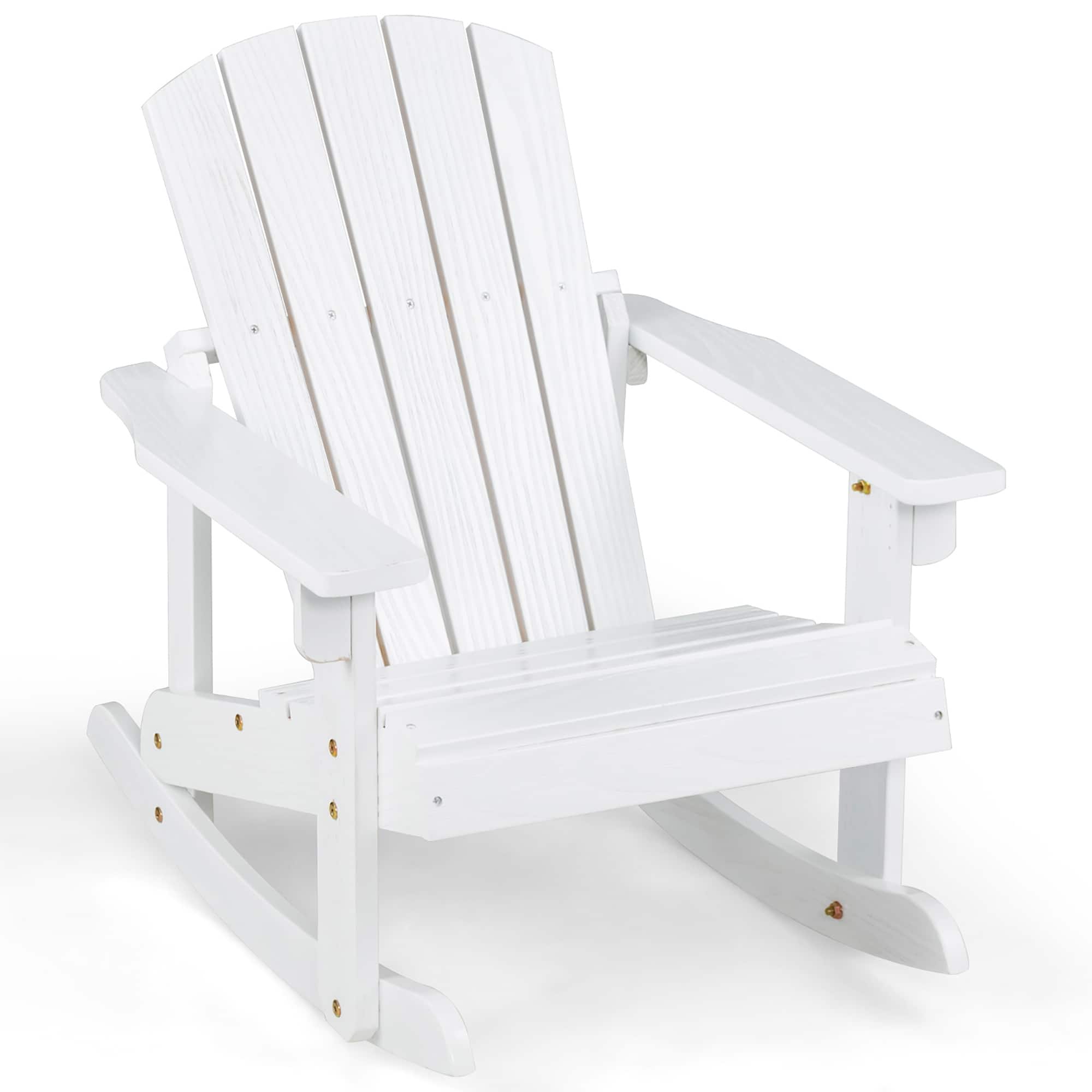 Gymax - Kid Adirondack Rocking Chair Outdoor Solid Wood Slatted seat Backrest - White