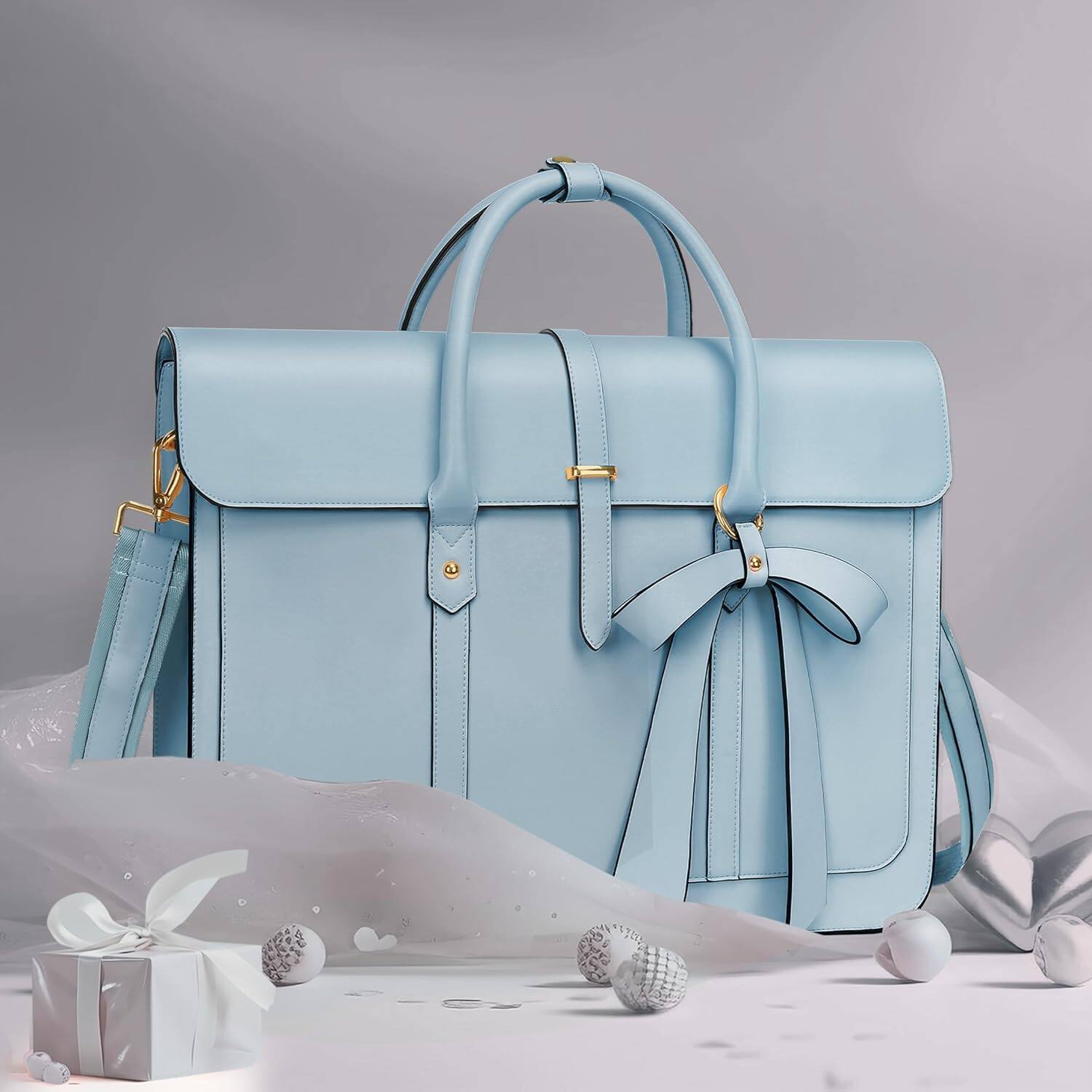 Left. mosiso - Laptop Bag for Women 15-15.6 inch PU Leather Laptop Shoulder Bags Convertible Backpack Casual Handbag Work Computer Bag - Air Blue.