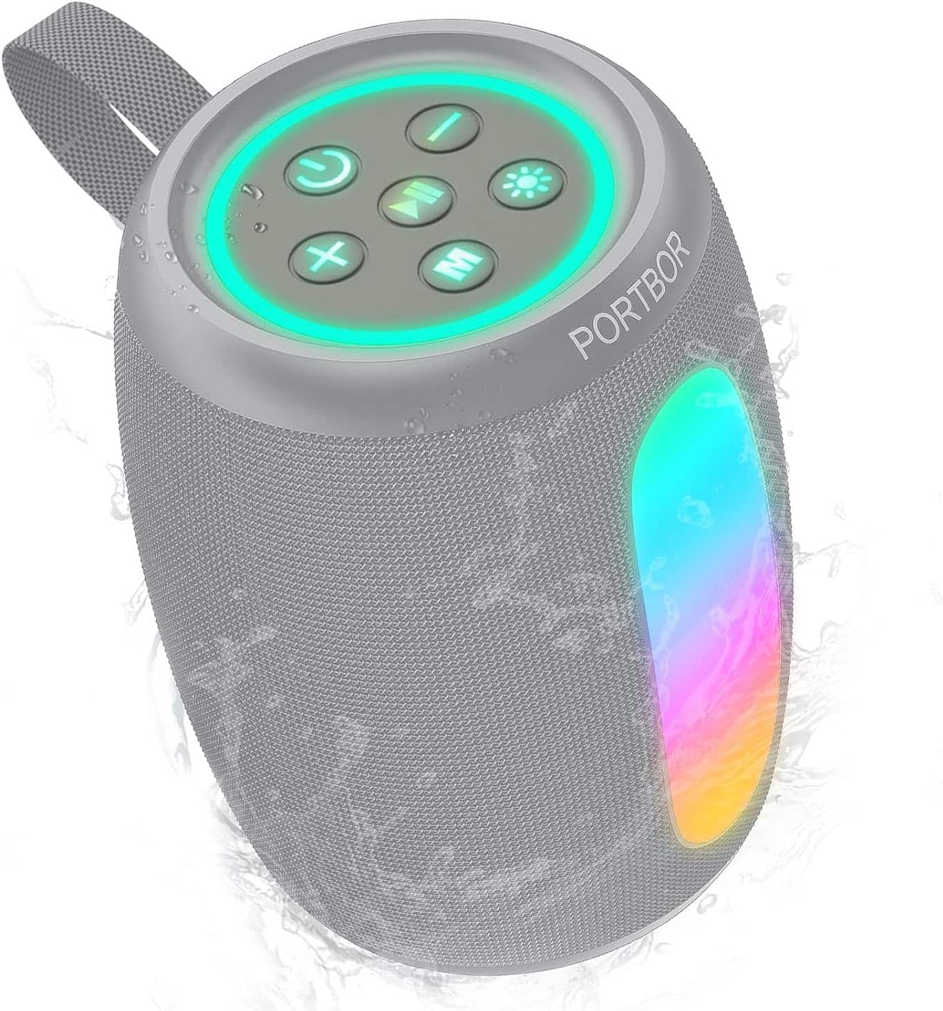 Stamp n Camp - Portable Bluetooth Speaker with Lights Powerful Sound IPX5 Waterproof Wireless BT5.3 TWS Pairing 15H Playtime for - Silver Gray