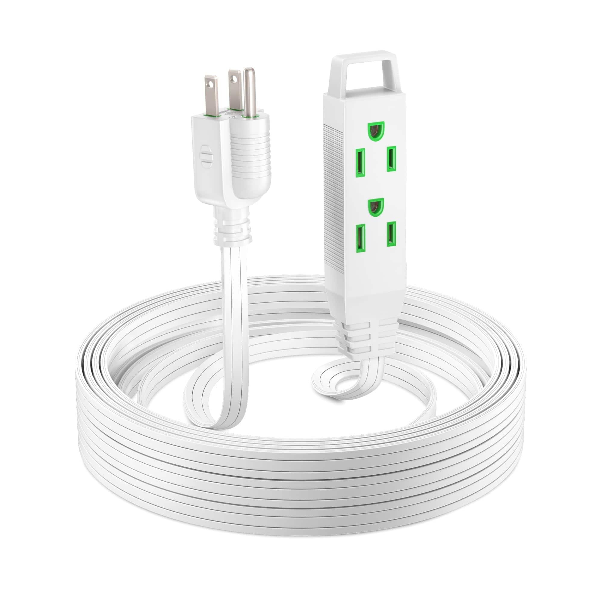 Maximm - 15ft Extension Cord, 16 Gauge, Space-Saving Flat Wire Design, 125V, 13A, 1625W, Grounded 3-Prong, ETL Listed - White