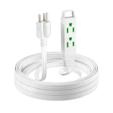 Front. Maximm - 15ft Extension Cord, 16 Gauge, Space-Saving Flat Wire Design, 125V, 13A, 1625W, Grounded 3-Prong, ETL Listed - White.