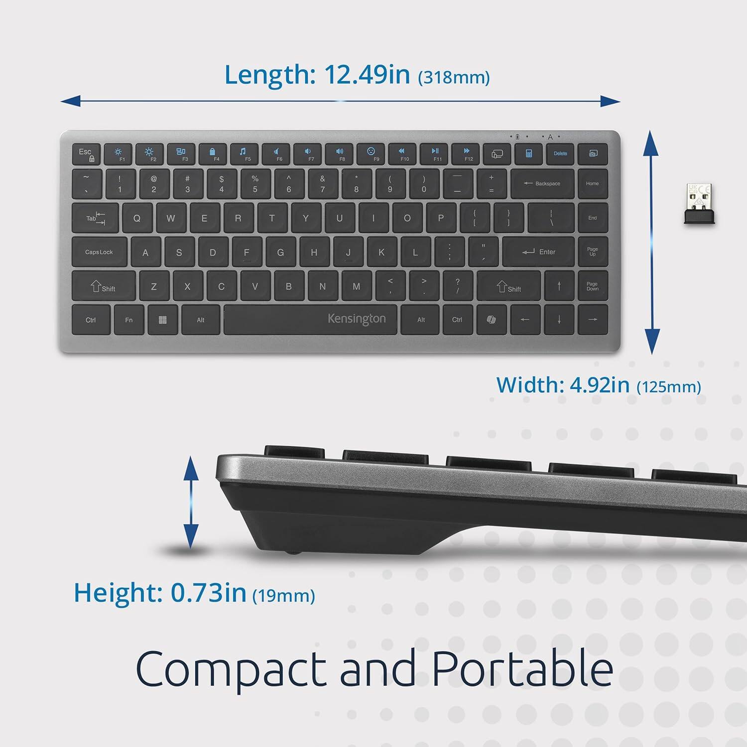 Kensington KB435 Wireless Keyboard, Quiet Keys, Bluetooth/2.4GHz